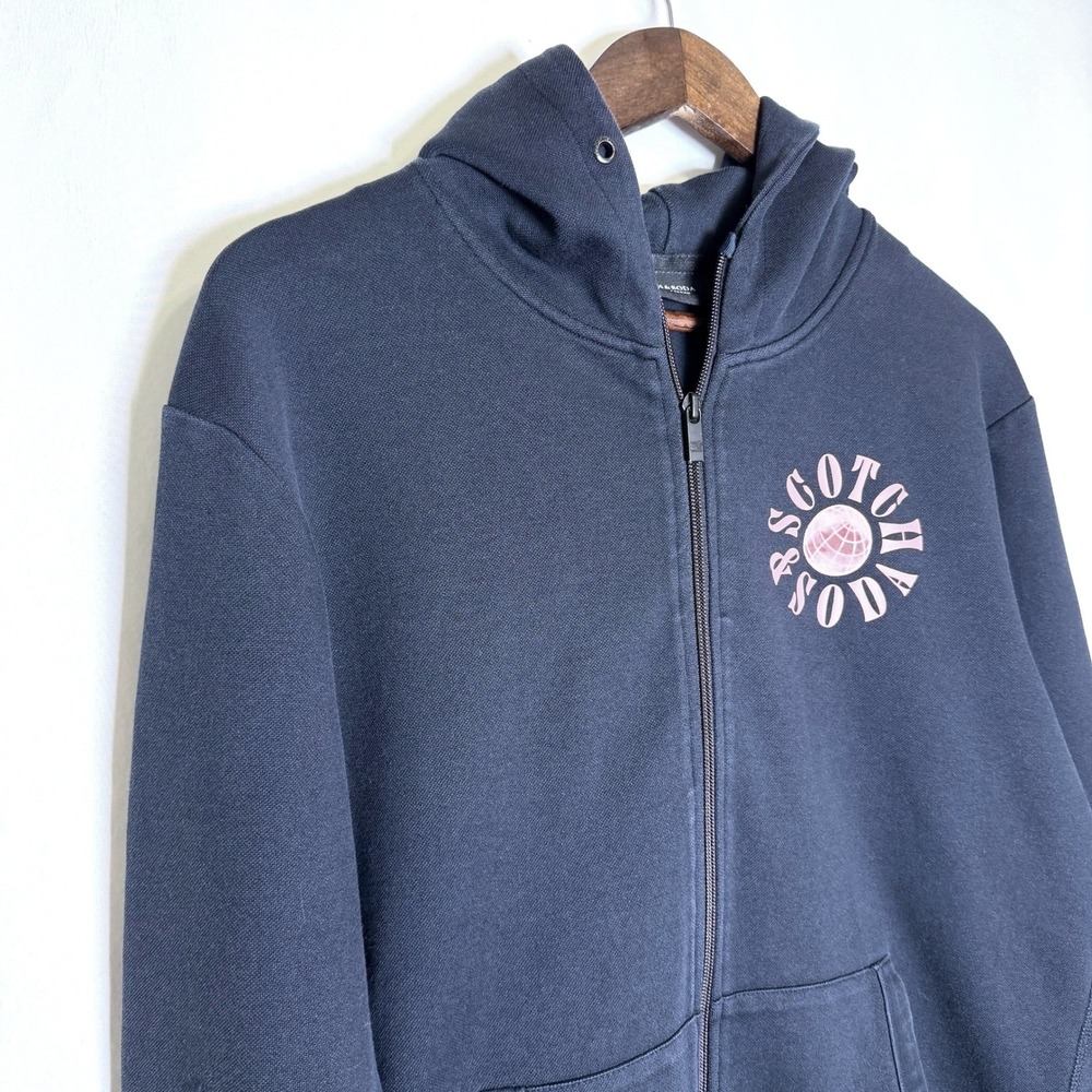 Scotch & Soda Mens Full Zip Hoodie Navy Blue Graphic Globe Sweatshirt 168471